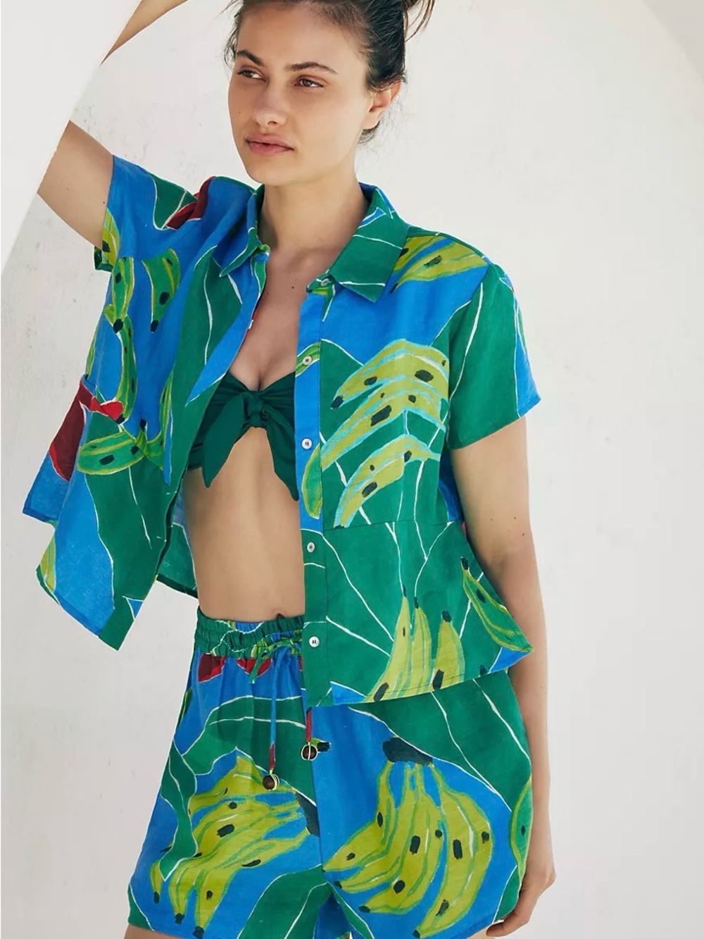 FARM Rio Blue and Green Tropical Button-Up Shirt